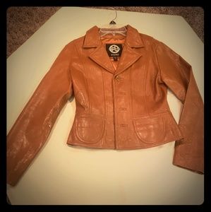 Taupe Brown Peplum Leather Jacket